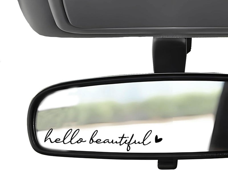 WCDHOR 2 x Hello Beautiful Rearview Mirror Decal Water Bottle Stickers Affirmation Reminder Sticker Laptop Bumper Sticker Tumbler Vinyl Sticker Car Mirror Decal (Hello Beautiful, Black) - Image 1